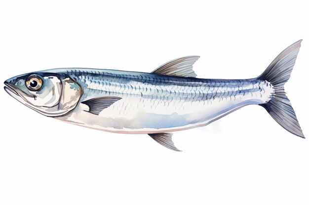 Illustration à l'aquarelle d'une seule sardine isolée