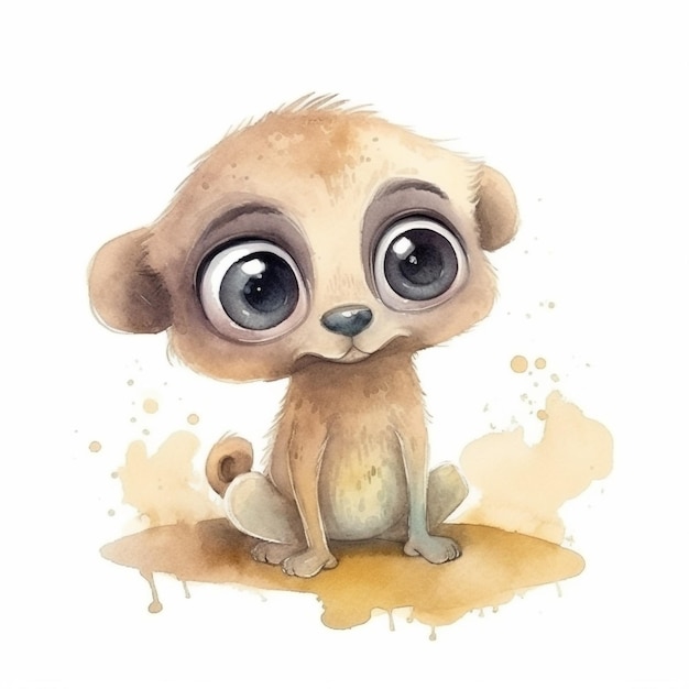 Illustration aquarelle d'un suricate aux grands yeux