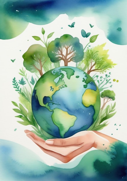 Illustration à l'aquarelle de la terre à la main