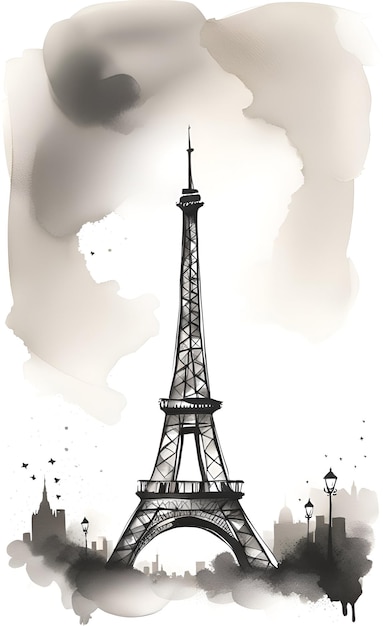 Photo illustration à l'aquarelle de la tour eiffel