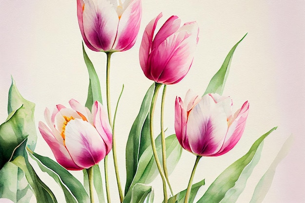 Illustration aquarelle tulipes fleur art botanique AI généré