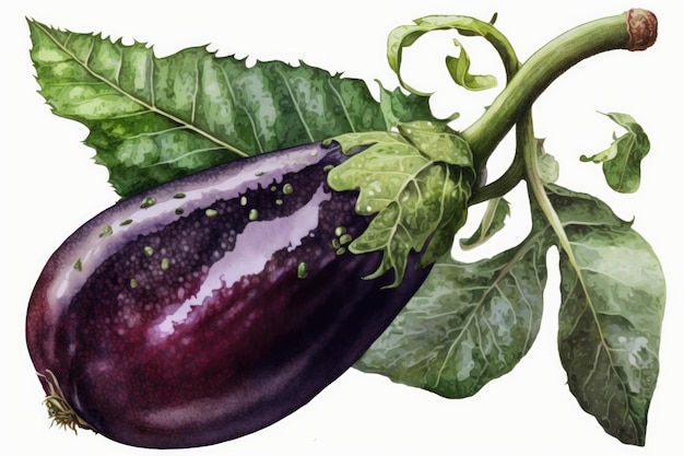 Illustration aquarelle vibrante d'aubergine sur fond transparent