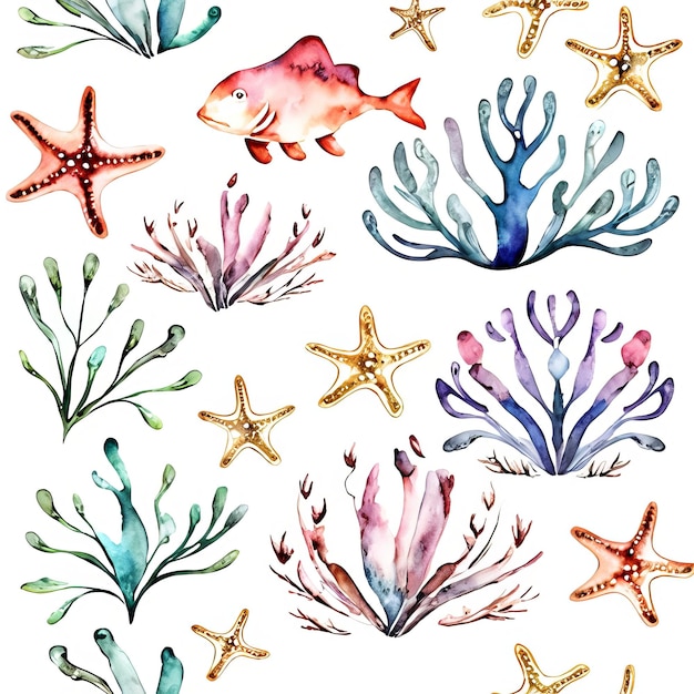 Une illustration à l'aquarelle de la vie marine