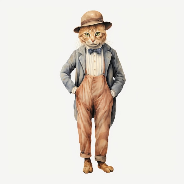 Illustration aquarelle vintage d'un chat gentilhomme