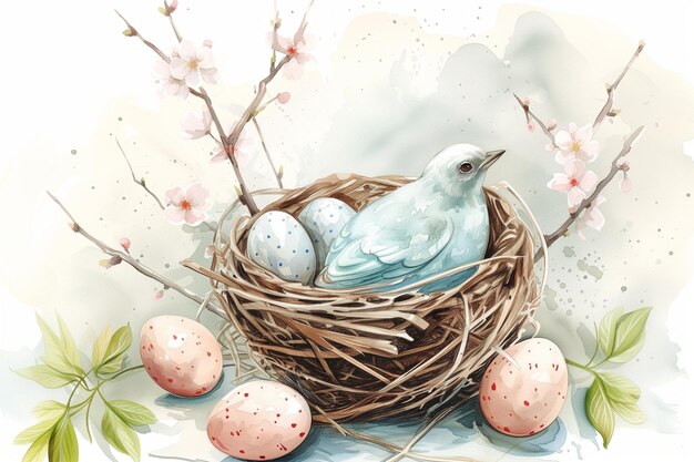 Illustration d'aquarelle vintage de Pâques dans le style hygge