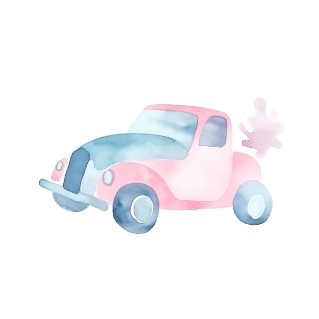 Une illustration à l'aquarelle d'une voiture avec une corne de fumée.