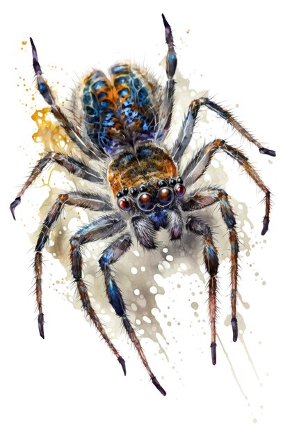 Photo illustration araignée à l'aquarelle animal sur fond blanc ia générative