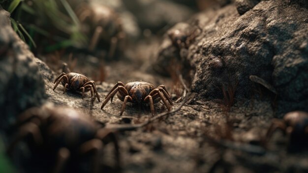 Illustration d'une araignée au milieu d'une forêt