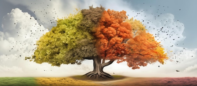 Photo illustration un arbre aux nombreuses saisons