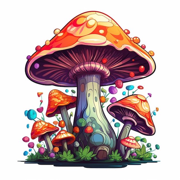 Photo illustration de l'arbre à champignons coloré image vectorielle 2d de style dessin animé