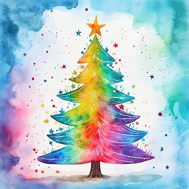 Illustration d'un arbre de Noël à l'aquarelle coloré