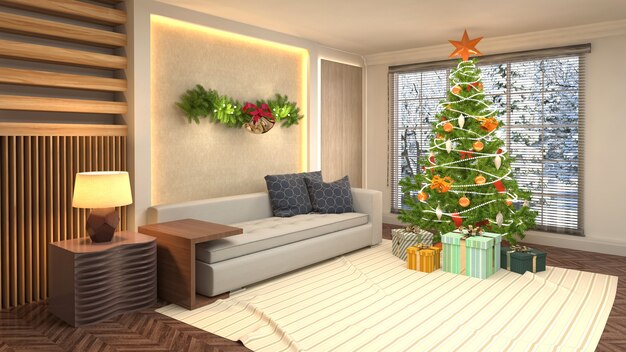 Illustration d'arbre de Noël à l'intérieur du salon