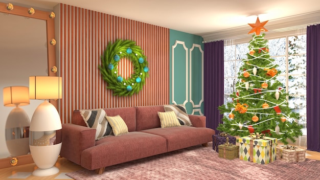 Illustration d'arbre de Noël à l'intérieur du salon