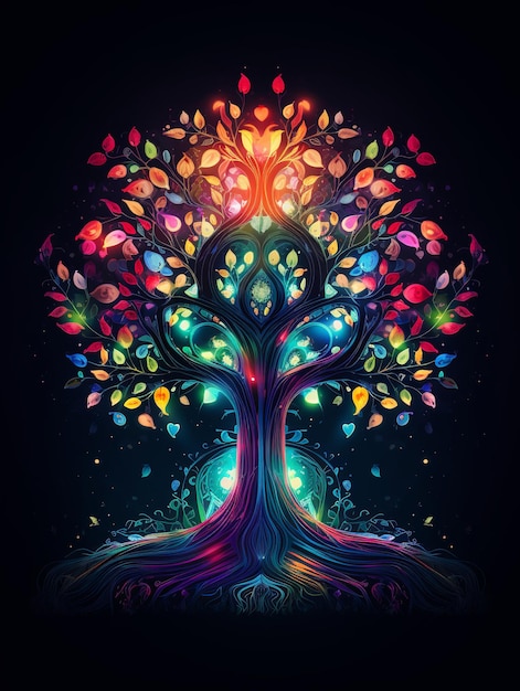 illustration de l'arbre de la vie dans un style coloré fond sombre certains