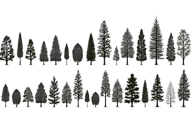 Illustration d'arbres de conifères isolés sur un fond blanc