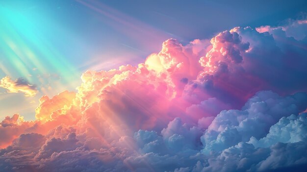 illustration arc-en-ciel coloré avec un ciel bleu et des nuages en arrière-plan