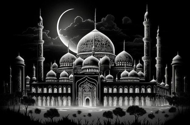 Illustration d'architecture IA générative d'une belle mosquée dans le monde musulman