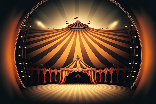 Photo illustration d'une arène de cirque traditionnelle avec une scène circulaire et une tente à dôme