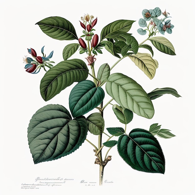 Illustration de l'argument botanique fond blanc Ai générative