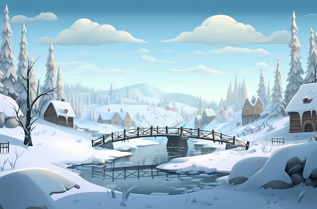 Photo illustration de l'arrière-plan du dessin animé de la scène d'hiver