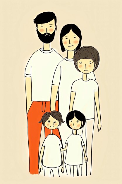 Illustration d'arrière-plan IA générative d'une famille heureuse avec parents et enfants dans un style d'illustration minimaliste Art numérique