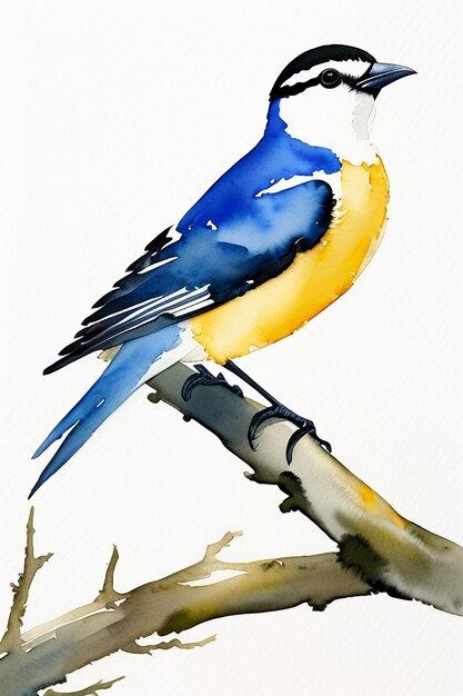 Photo illustration d'arrière-plan de papier peint animal oiseau coloré style encre aquarelle debout sur une branche