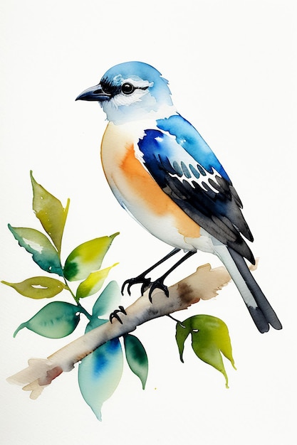 Illustration d'arrière-plan de papier peint animal oiseau coloré style encre aquarelle debout sur une branche
