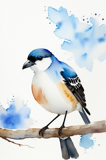 Photo illustration d'arrière-plan de papier peint animal oiseau coloré style encre aquarelle debout sur une branche