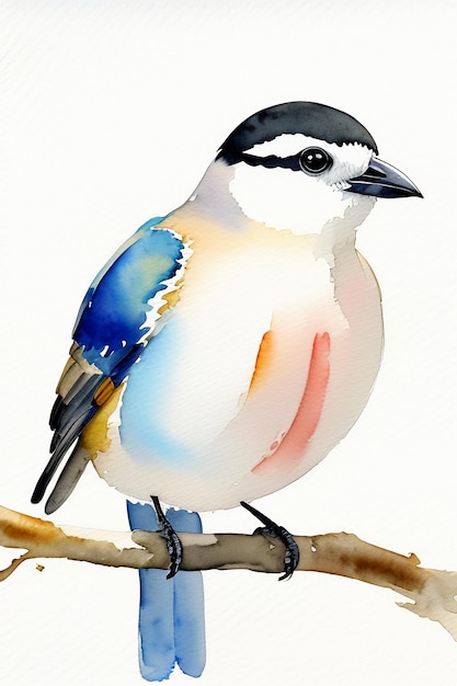 Photo illustration d'arrière-plan de papier peint animal oiseau coloré style encre aquarelle debout sur une branche