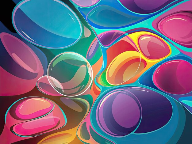 Illustration d'art abstrait mettant en vedette des formes de bulles dans des couleurs vives avec l'IA générative