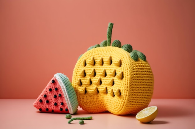 illustration d'art au crochet en forme de fruit pleine de couleurs