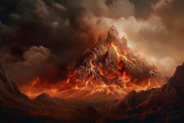 Illustration d'art conceptuel du volcan Mount Doom de Mordor Land dans le Mordor Land of Dark Evil Fantasy Landscape Illustration du Seigneur des Anneaux Generative AI