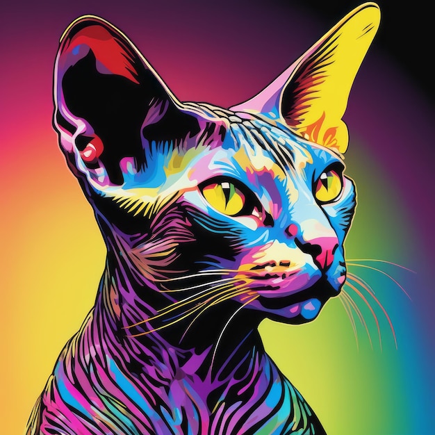 illustration d'un art de couleur de chat sphinx créé avec un logiciel d'intelligence artificielle générative