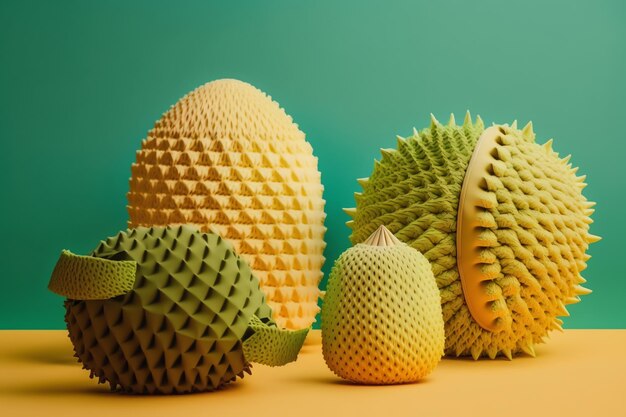 Illustration de l'art du tricot sous forme de durian pour des photos dans les cafés restaurants salles à manger colorées réalistes