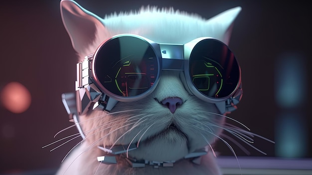 Illustration d'art numérique de chat cool futuriste AI générative