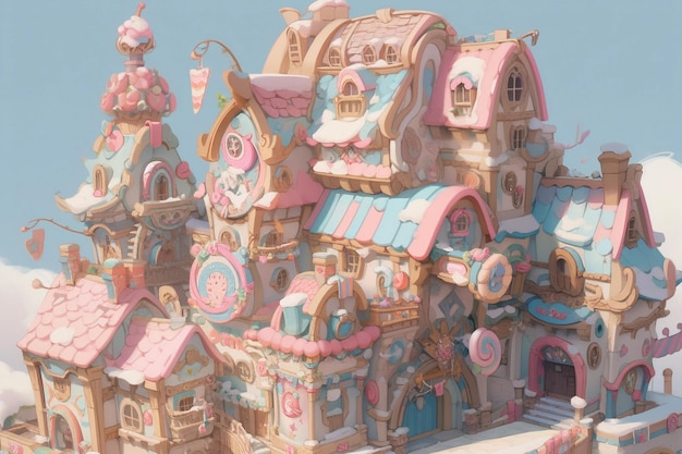 Une illustration d'art numérique de château couvert de bonbons lunatique