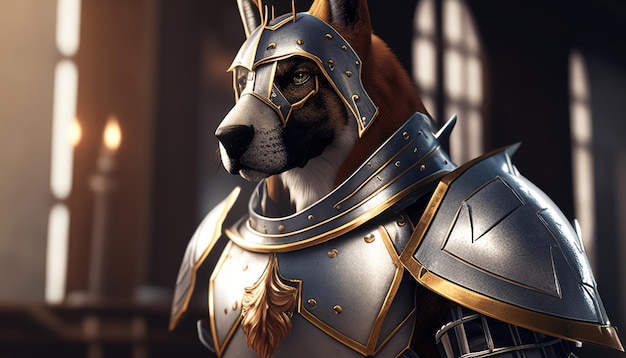 Illustration d'art numérique de chevalier de chien loyal AI générative