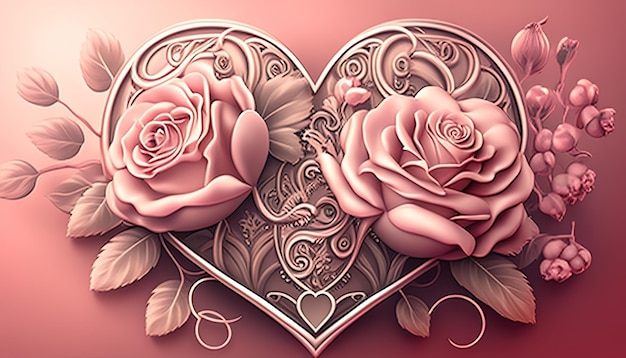 Illustration d'art numérique coeur et roses