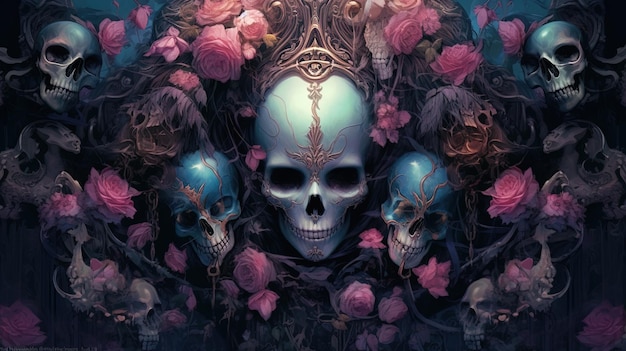 Illustration d'art numérique crâne gothique