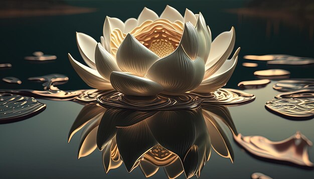 Illustration d'art numérique de fleur de lotus flottant AI générative