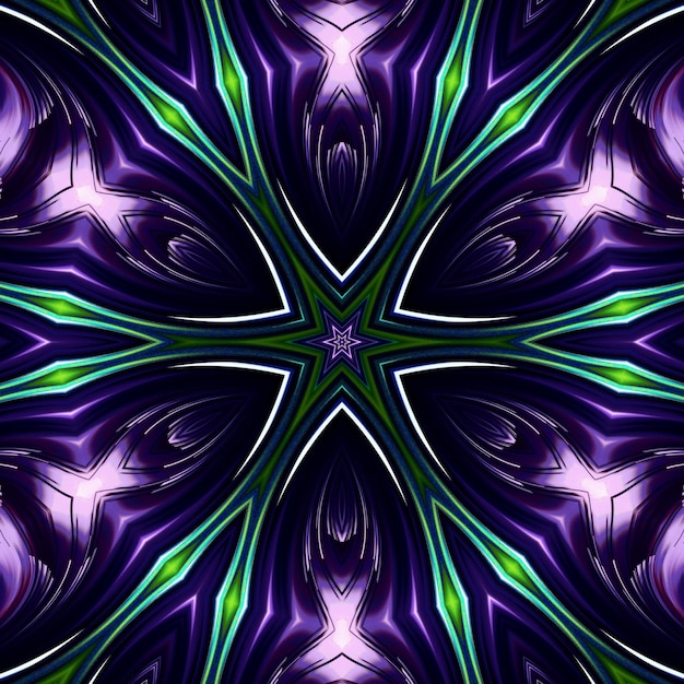 Une illustration d'art numérique d'un fond violet et vert avec un motif en étoile.