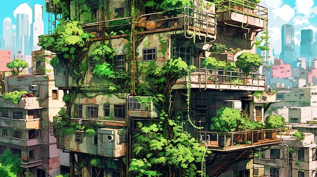 illustration d'art numérique de la jungle urbaine IA générative