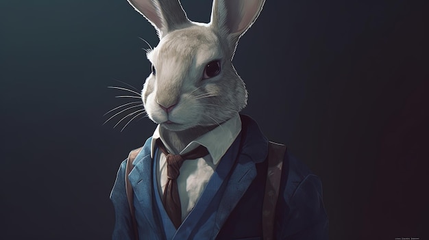 Illustration d'art numérique de lapin élégant anthropomorphe AI générative