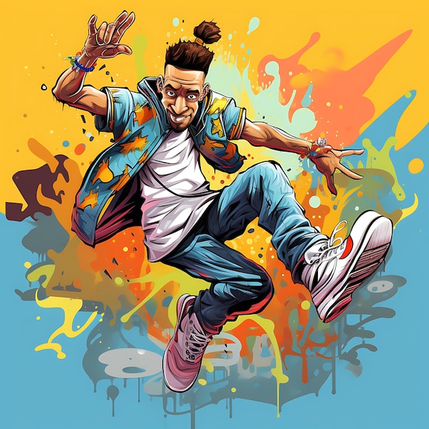 Illustration Art de rue Art de style Culture urbaine Danseur de hip-hop drôle Anime créatif et mignon