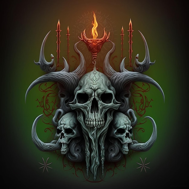 illustration d'art sombre horreur métal crâne sorcière diable