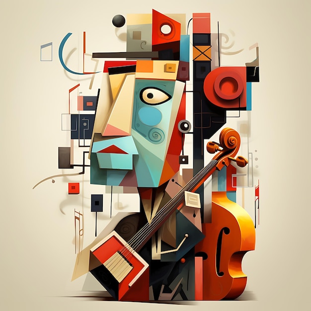 Illustration Art style cubiste Musicien drôle Personnage de dessin animé créatif anime mignon