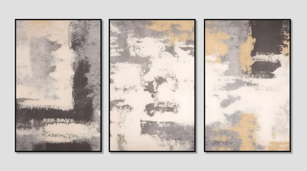 Illustration d'art texturé vintage abstrait moderne fond gris triptyque abstrait