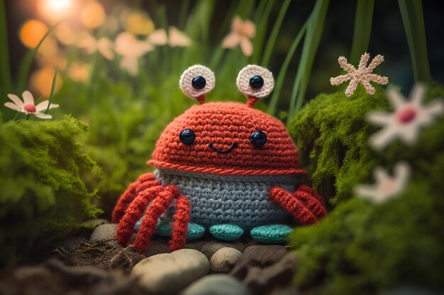 Illustration d'art de tricot de crabe mignon