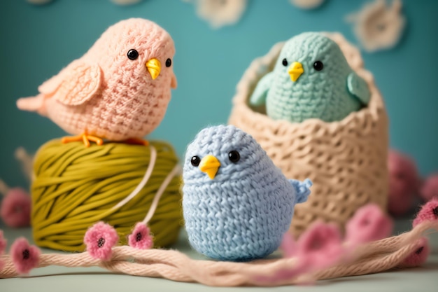 Illustration d'art de tricot d'oiseau mignon adapté aux livres pour enfants photos d'animaux pour enfants créées à l'aide de l'intelligence artificielle