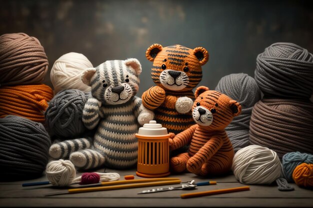 Illustration d'art de tricot de tigre mignon adapté aux livres pour enfants photos d'animaux pour enfants créées à l'aide de l'intelligence artificielle